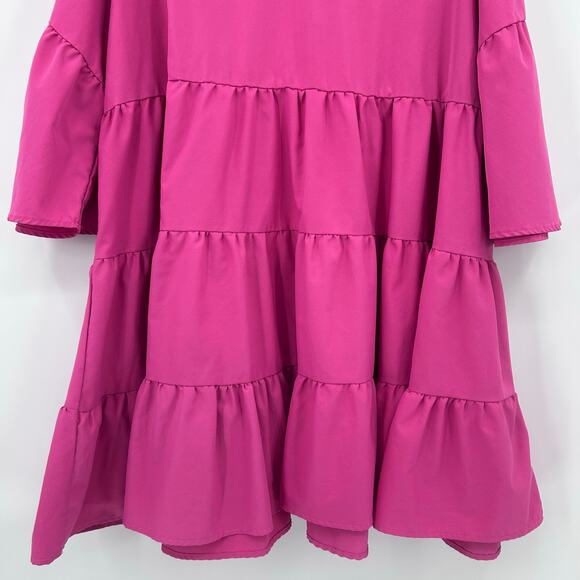 Boohoo Fuchsia Pink Tiered Babydoll Tiered Ruffled V Neck Dress Womens Size 20 - Picture 5 of 10